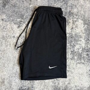 Nike Dri-FIT Mens Athletic Shorts Black Silver Swoosh Size Medium Running Gym